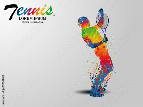 Visual drawing tennis sport at fast of speed on stadium, the winner game, colorful beautiful design style on white background for vector illustration, exercise sport concept
