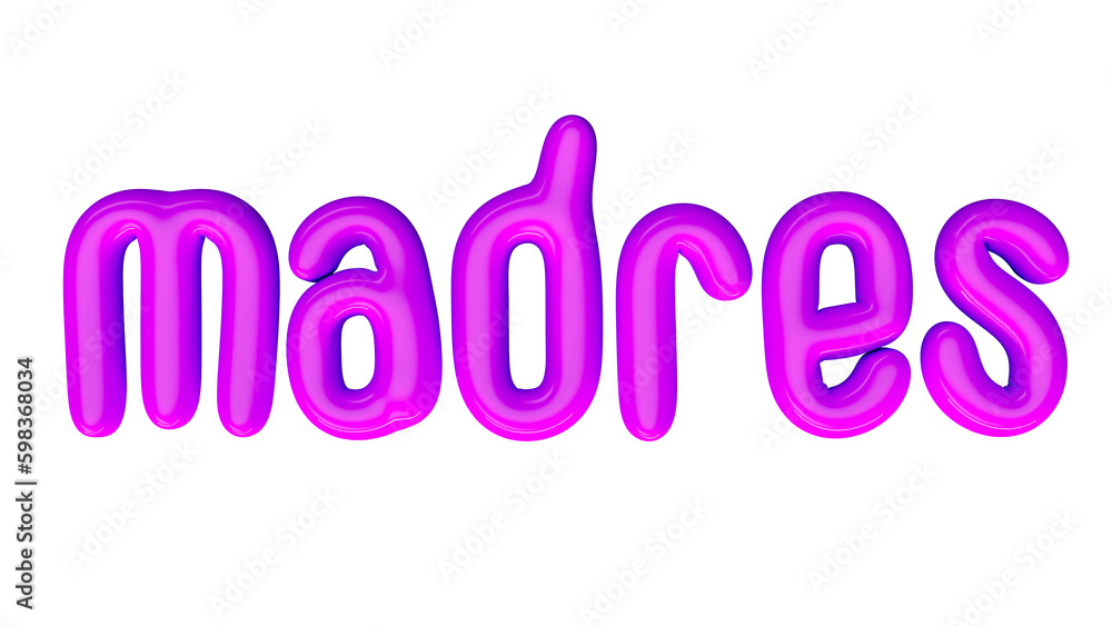 isolated Spanish violet lowercase text: madres , in shape of balloons
