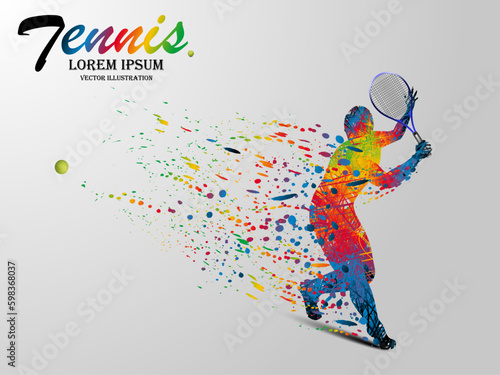 Visual drawing tennis sport movement of front view, healthy lifestyle and sport concepts,abstract in game colorful vector illustration