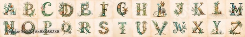 English alphabet set. Nature theme. Generative ai