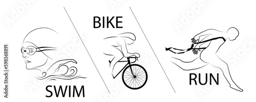 Visual drawing swimming, cycling and runner sport at fast of speed in triathlon start to stop the game, line design style by step on background for vector illustration, exercise sport concept