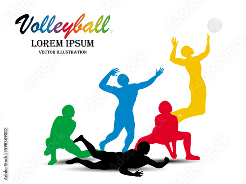 Visual drawing volleyball sport at fast of speed action in game, colorful beautiful design style on white background for vector illustration, exercise sport concept, winner championship