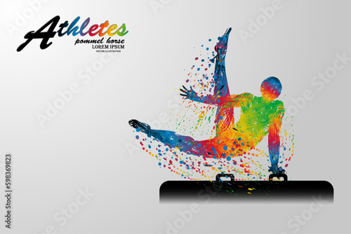 Visual drawing movement to pommel horse gymnastic sport at fast of speed on stadium, colorful beautiful design style on white background for vector illustration, exercise sport concept