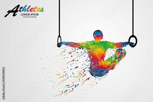 Visual drawing movement to athletes gymnastic still rings sport at fast of speed on stadium, colorful beautiful design style on white background for vector illustration, exercise sport concept