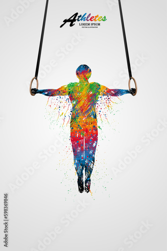 Visual drawing movement to athletes gymnastic still rings sport at fast of speed on stadium, colorful beautiful design style on white background for vector illustration, exercise sport concept