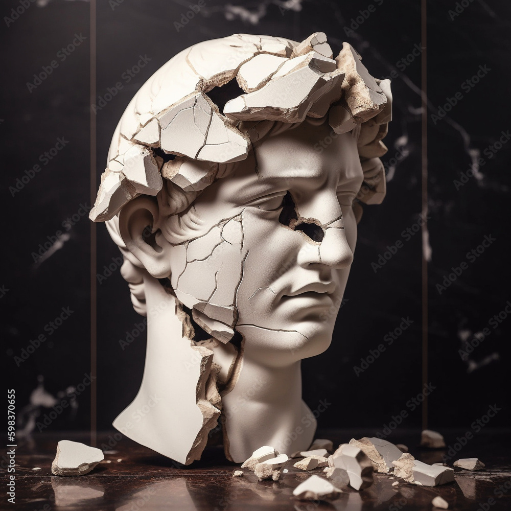 une statue fissurée se cassant, concept de la maladie - IA Generative
