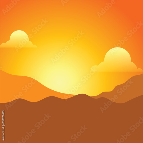 sunset over the mountains Desert at sunset landscape vector background  minimal cartoon flat style