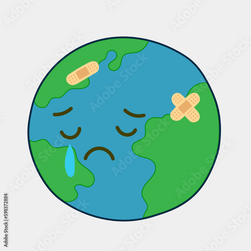 sad, crying earth, get sick of planet earth  with patches and bandages