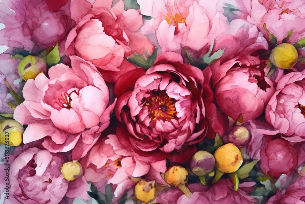 Red peonies background watercolor -Ai Red peonies background watercolor -Ai