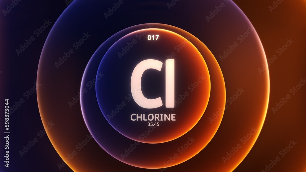 17th Element Chlorine as Element 17 of the Periodic Table. Concept illustration on ...