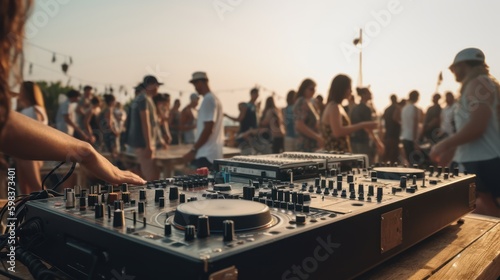 mixer or dj at summer beach party  generative ai