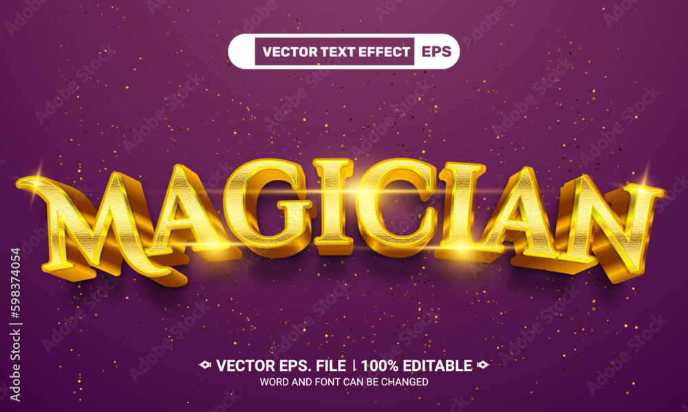 Magician 3d editable vector text effect on a purple background