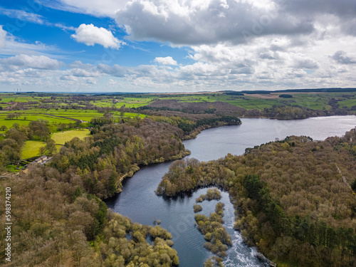 Aerial landscape view of Swinsty Reservoir, North Yorkshire. 