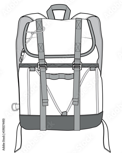 modular backpack flat sketch vector illustration technical cad drawing template