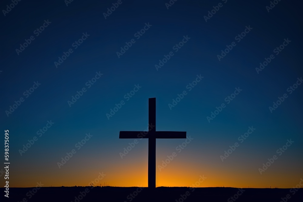 cross on sunset, wooden cross silhouette during sunrise