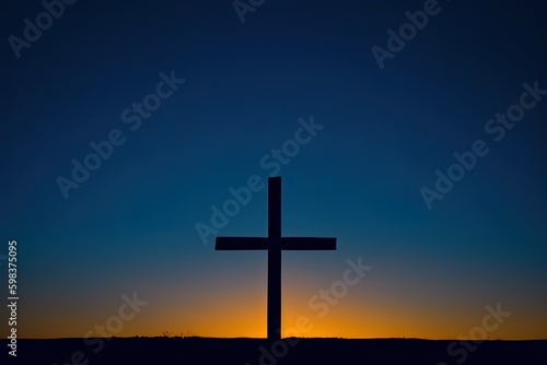 cross on sunset, wooden cross silhouette during sunrise