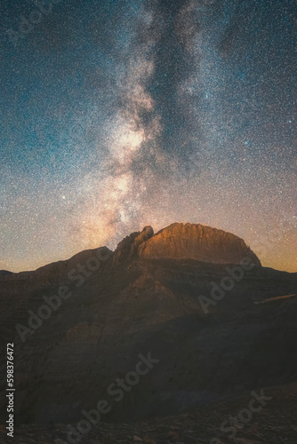 The Milky Way Galaxy above the summits of mount Olympus	
