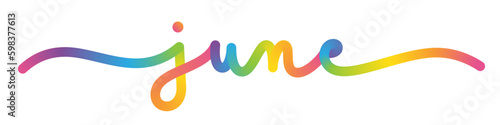 JUNE vector monoline calligraphy banner with colorful gradient