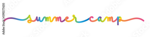 SUMMER CAMP vector monoline calligraphy banner with colorful gradient
