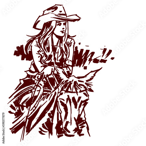 cowgirl sitting on horseback vector for card decoration illustration