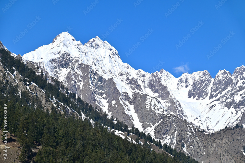 Snowy Mountain Peak at Naltar Valley in Northern Pakistan