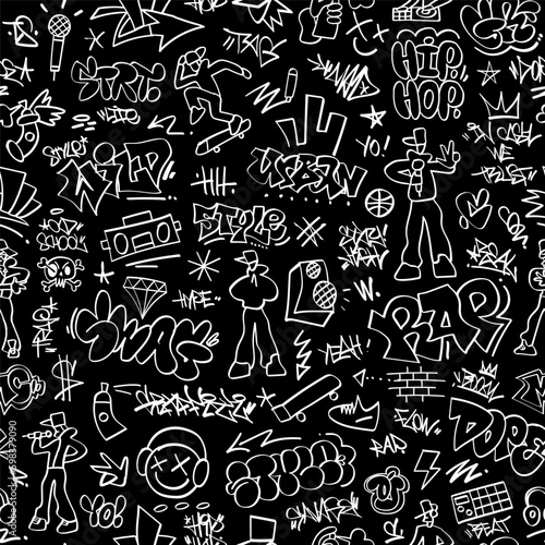 graffiti , rap music,street style lettering - seamless vector pattern design element