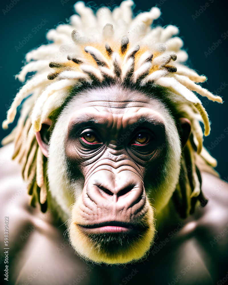 AI Digital Illustration Albino Gorilla With Dreadlocks, Close Up ...