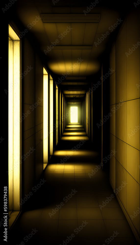 AI Digital Illustration Dark Grunge Hallway