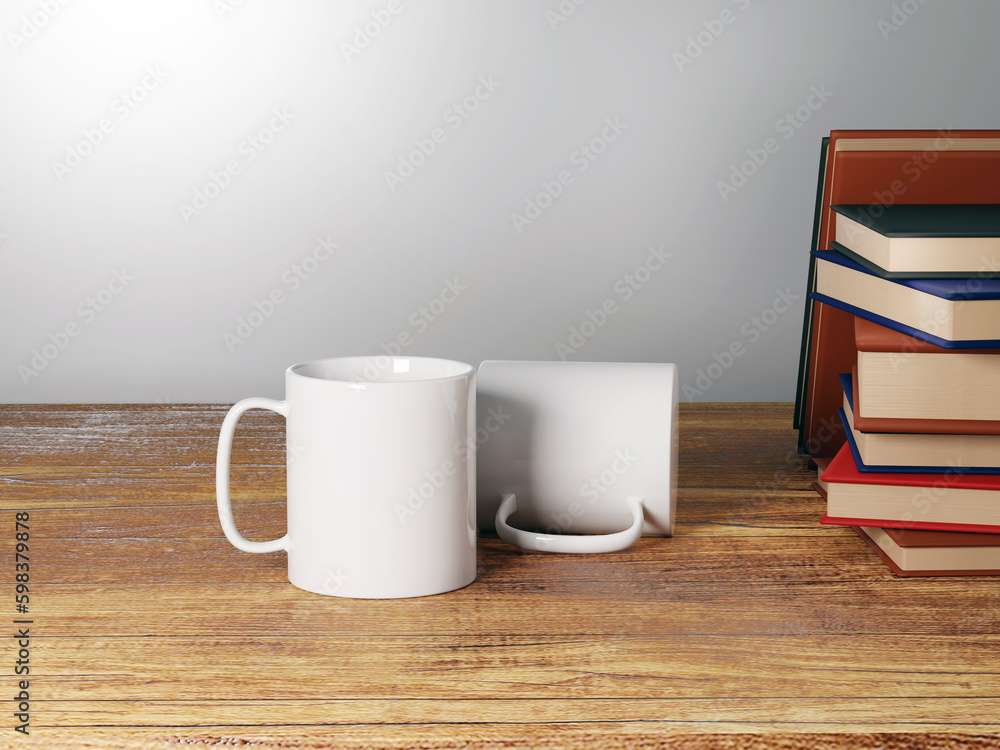 3d render coffee mug isolated on wooden table for branding and advertising 3d render coffee mug isolated on wooden table for branding and advertising