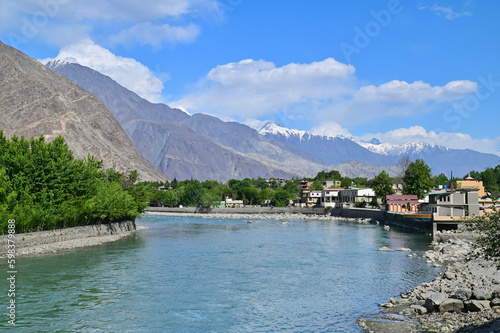 Scenic View of Gilgit River in Gilgit District, Pakistan