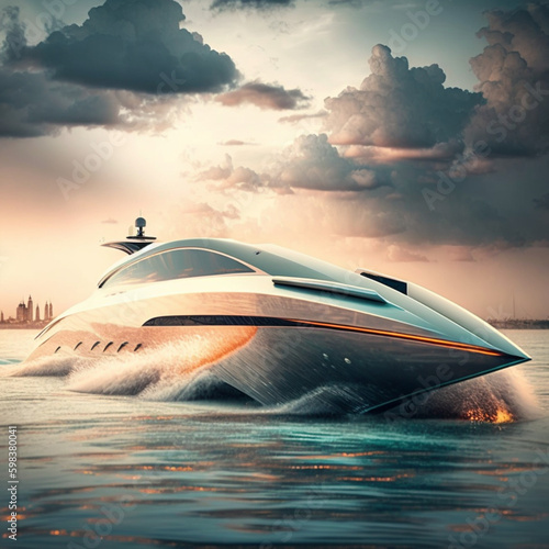 Luxurious yacht. Generative AI.