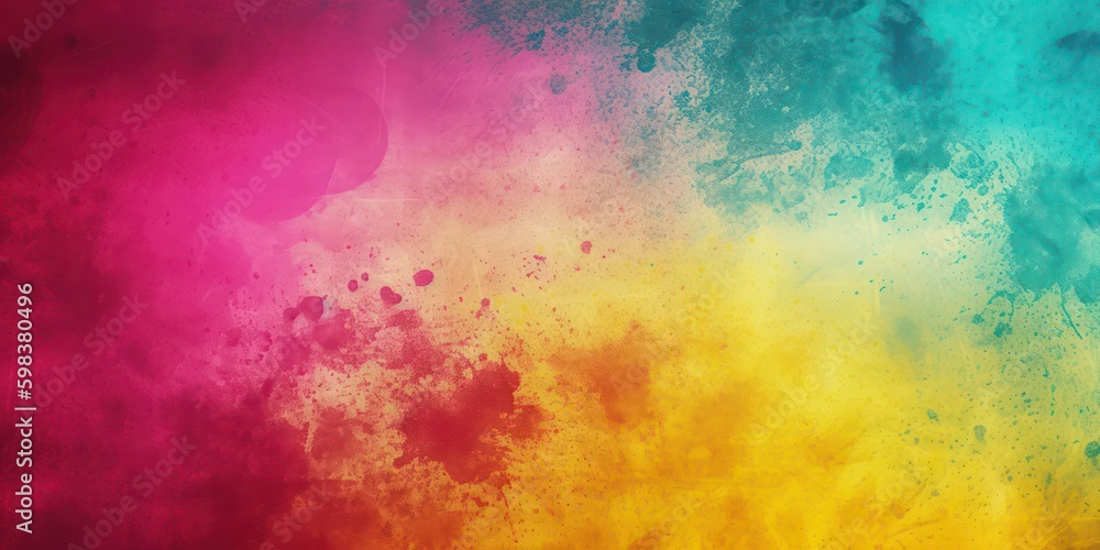 Fototapeta premium Colorful pink, yellow and turquoise gradient background. Rough stylized texture banner. Grunge vibrant backdrop. generative ai.