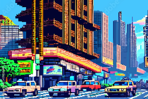 Pixel art background urban city landscape illustration vector