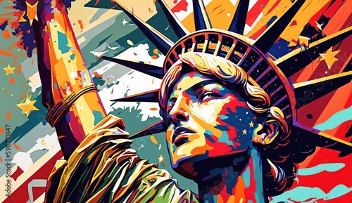 A colorful painting of the statue of liberty photo