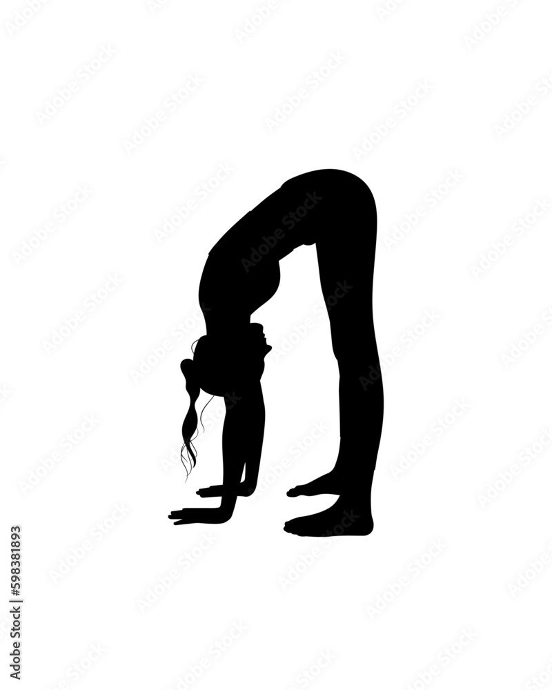 A silhouette of girl doing yoga sport stretching in black color on white background for webs, apps, cards, banners vector A silhouette of girl doing yoga sport stretching in black color on white background for webs, apps, cards, banners vector