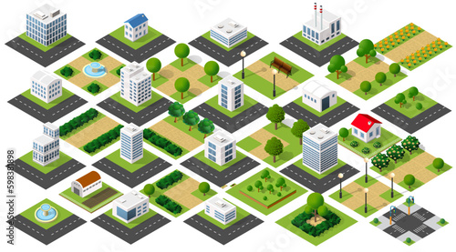 Vector isometric urban architecture single building of the modern city