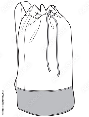 nautical drawstring duffel bag flat sketch vector illustration technical cad drawing template