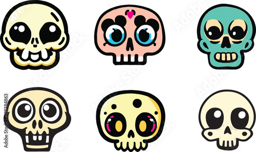 set of cute and quirky halloween skulls