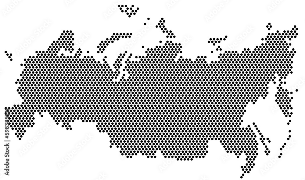 Isolated map of Russia created by dots on a transparent background. State borders of Russia. Geographic abstract map.