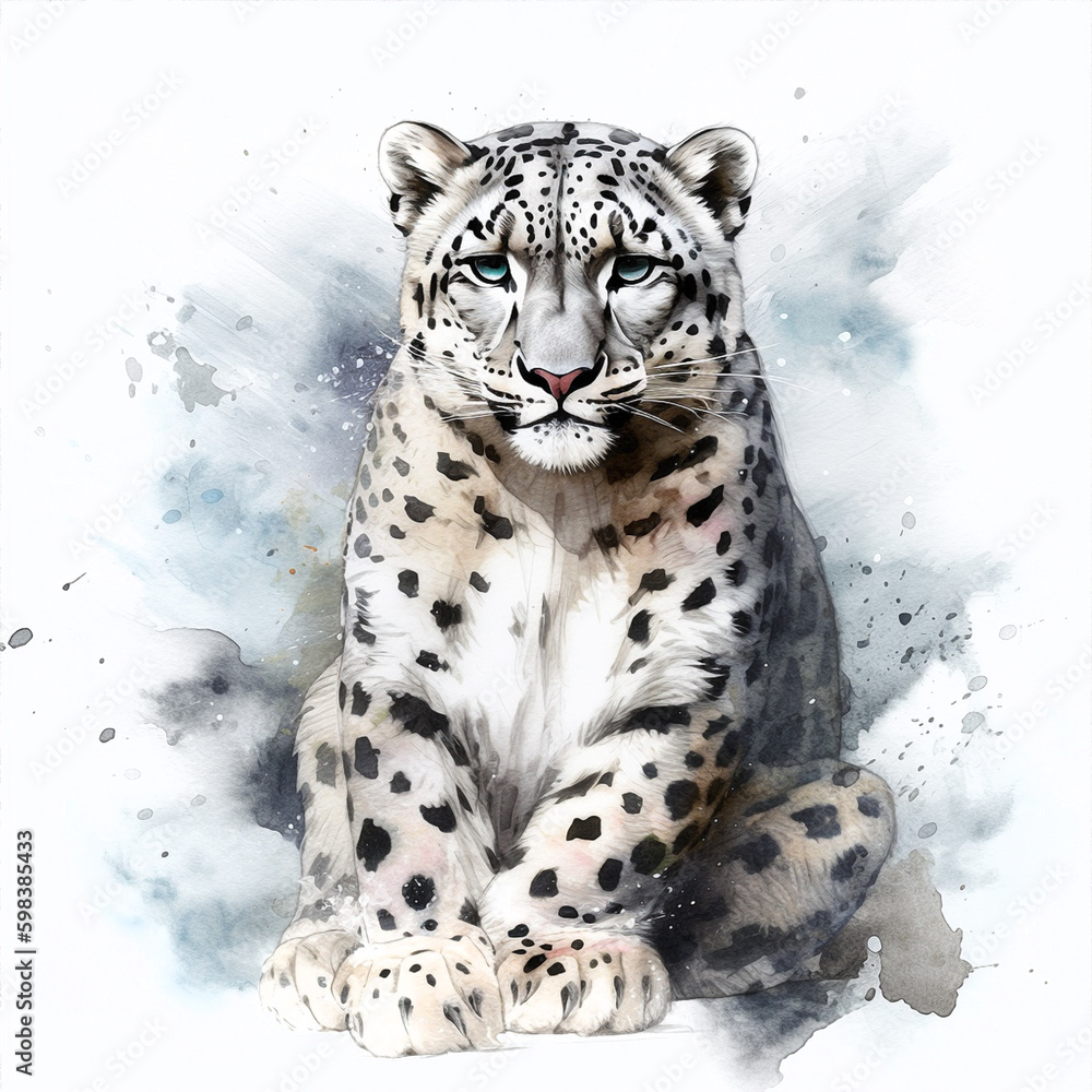Obraz premium Snow Leopard watercolor paint 