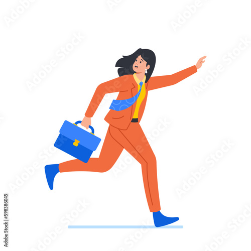 Businesswoman Character Escaping From Work, In A Hurry, Carrying A Briefcase, Wearing Formal Suit, And Looking Stressed Generative AI