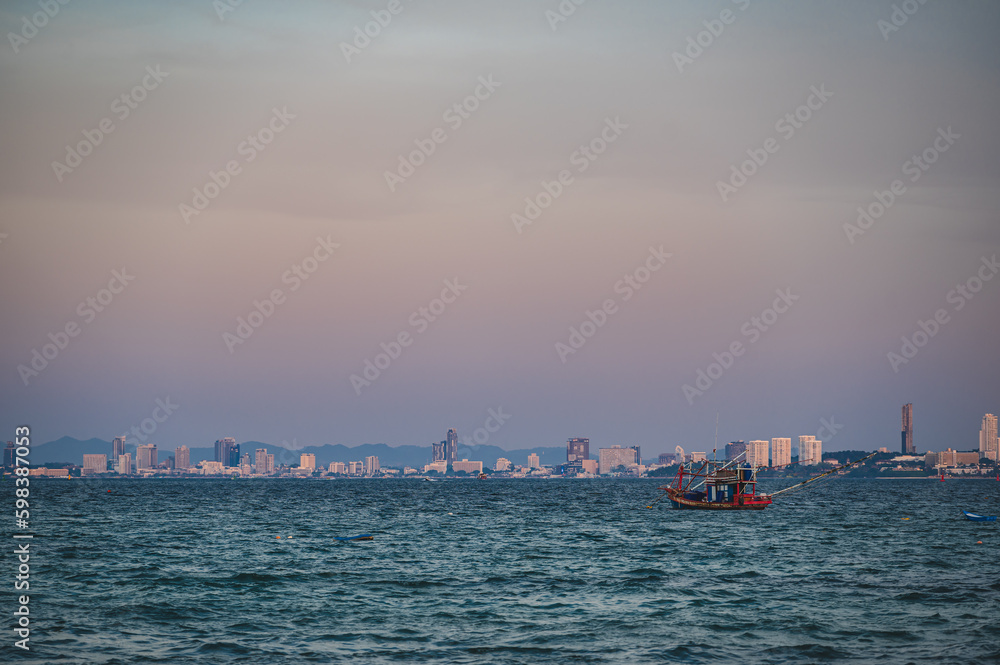 Fototapeta premium Cityscape of Pattaya from kohlarn pattaya thailand.Pattaya is a city in Thailand. It is on the east coast of the Gulf of Thailand
