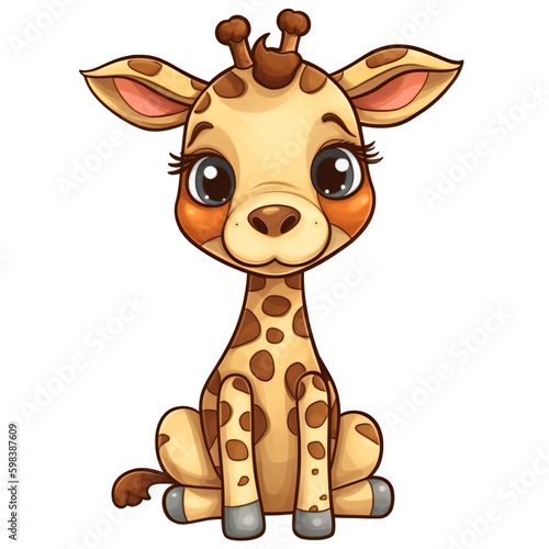 giraffe cartoon with white transparent background ai generated clip art