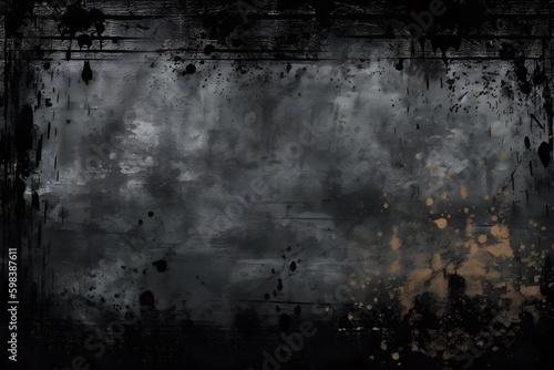 Rough black background with vintage grunge texture and dark gray paint, black water color painting. Generative AI