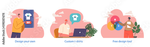Male And Female Characters Isolated Elements. Graphic Designers Choose Color On Cmyk Palette And Create Design On Laptop Generative AI