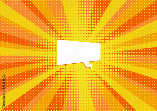 Vector yellow retro sunshine background with empty thought balloon or shouting box for text in comic book.