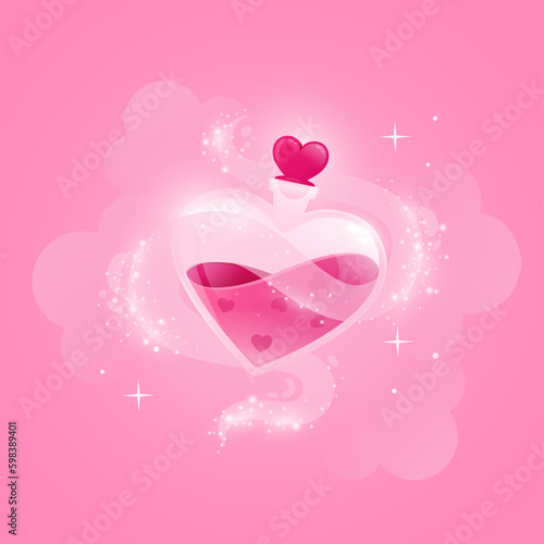 Bottle of love potion illustration. Design on the theme of love.