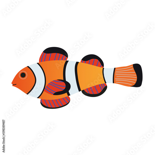Cute tropical fish. Clown fish.Vector flat illustration isolated on white background.