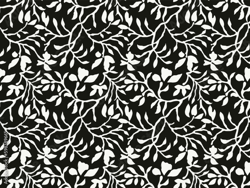 MONOCHROME STENCIL FLORAL ALL OVER PRINT SEAMLESS PATTERN VECTOR ILLUSTRATION