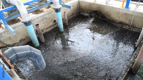 wastewater flow treatment system from the water pump pipe.Water was drain by tube pvc.Industrial wastewater treatment.